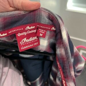 Indian Motorcycle Men's Plaid Shirt - cranberry, blue and white